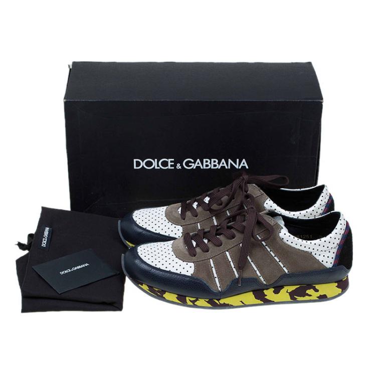 Pre Owned Dolce and Gabbana Tri Color Leather and Suede Sneakers Size 43.5