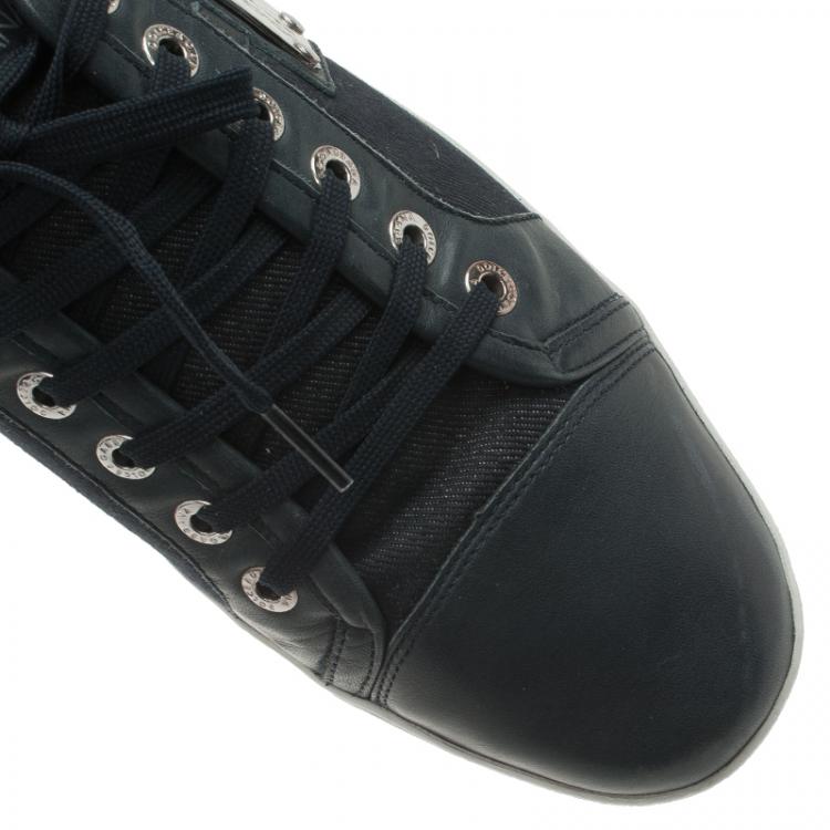 Pre Owned Dolce and Gabbana Blue Leather and Denim Logo Plaque Sneakers Size 45