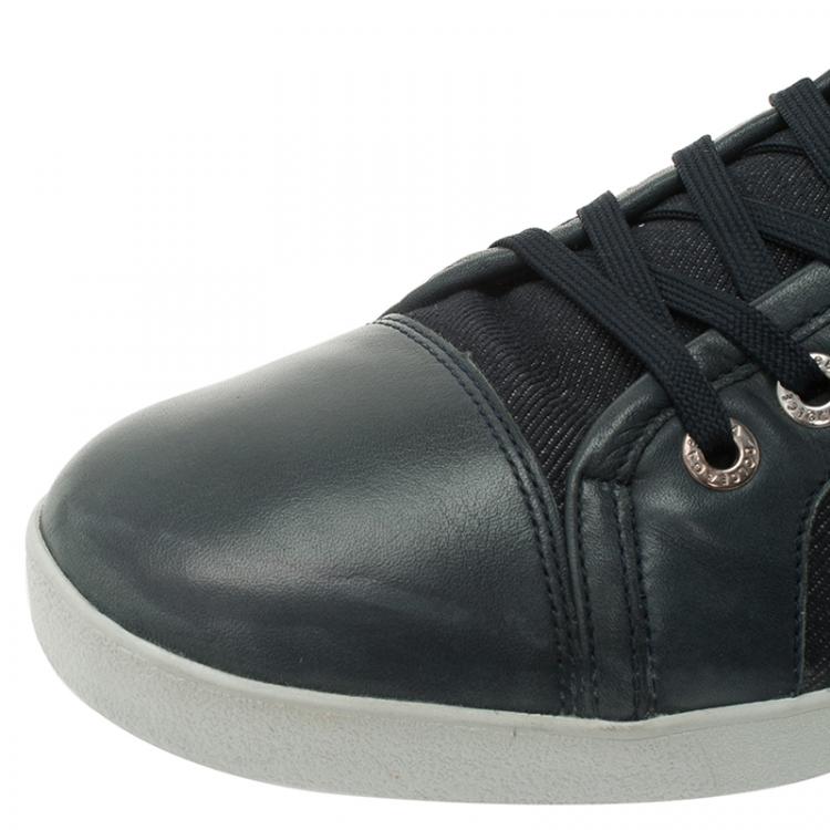 Pre Owned Dolce and Gabbana Blue Leather and Denim Logo Plaque Sneakers Size 45