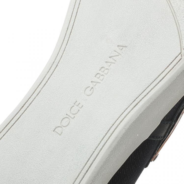 Pre Owned Dolce and Gabbana Blue Leather and Denim Logo Plaque Sneakers Size 45