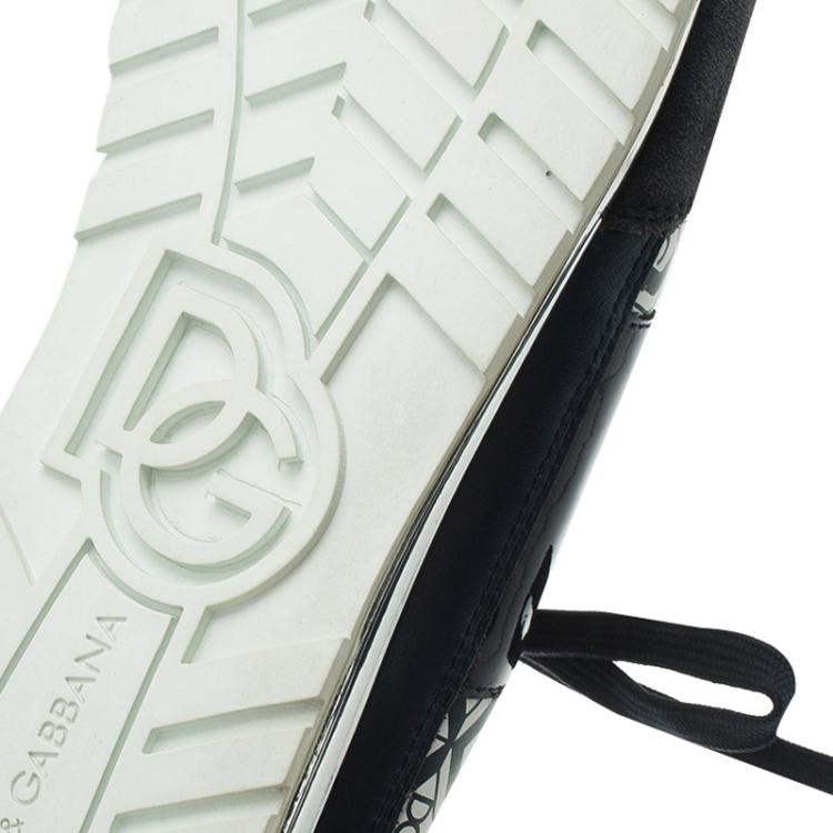 Pre Owned Dolce and Gabbana Navy Blue Suede and Leather Logo Printed Sneakers Size 44
