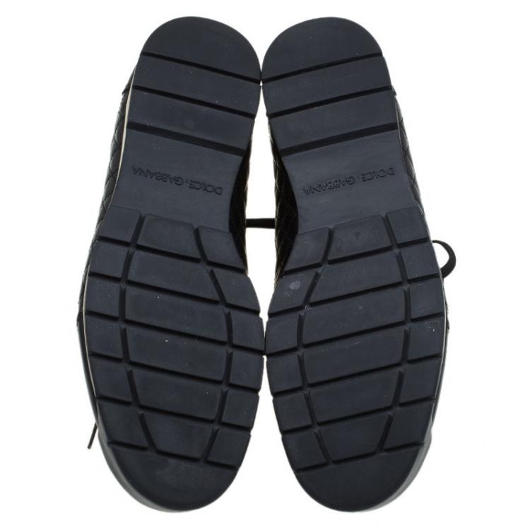Pre Owned Dolce and Gabbana Black Quilted Leather Hi Top Trainer Sneakers Size 42