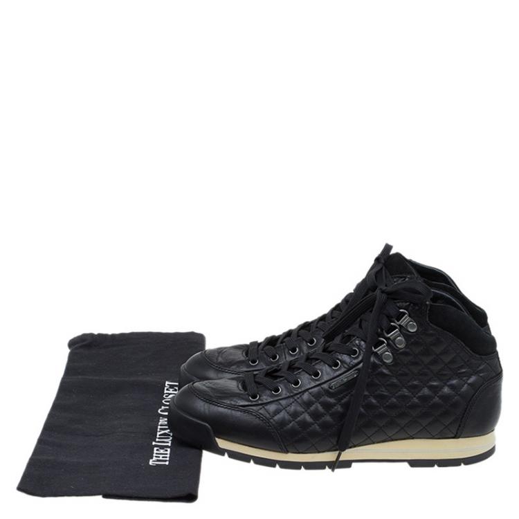 Pre Owned Dolce and Gabbana Black Quilted Leather Hi Top Trainer Sneakers Size 42