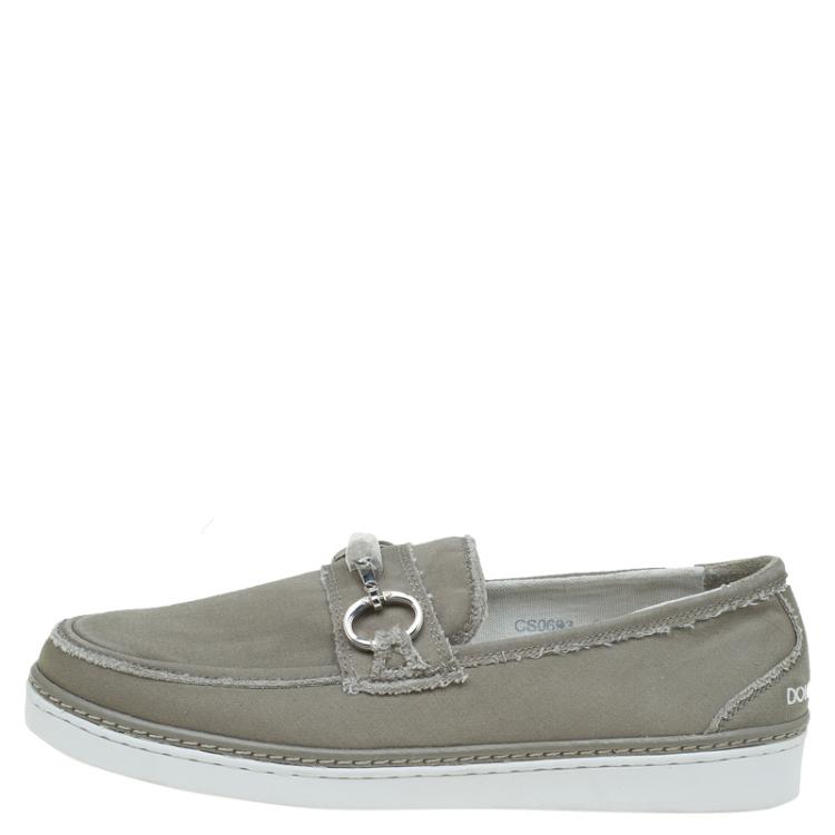 مملوكة مسبقًا Dolce and Gabbana Fatigue Green Fabric Loafers Size 40