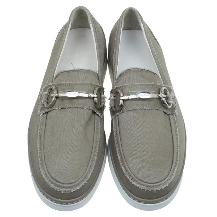 مملوكة مسبقًا Dolce and Gabbana Fatigue Green Fabric Loafers Size 40