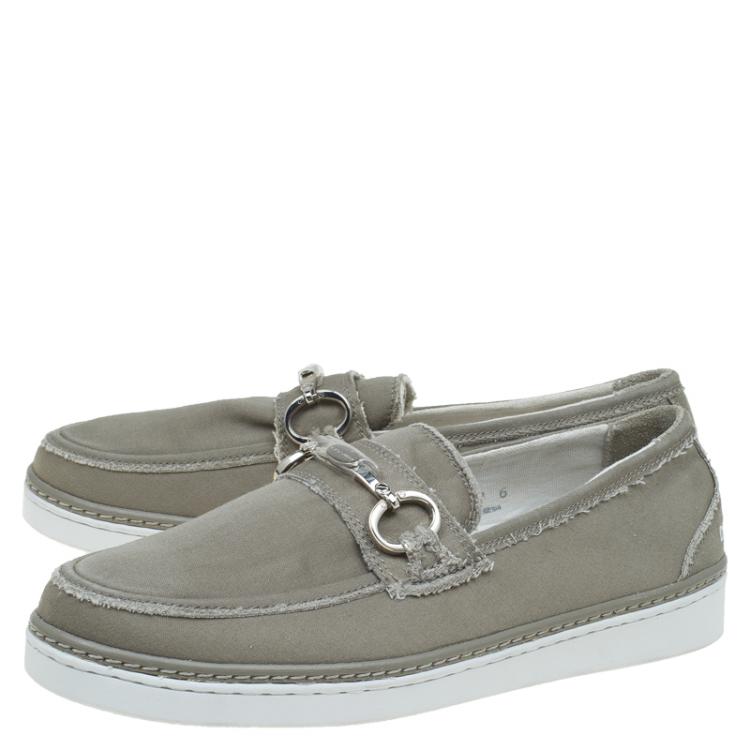 مملوكة مسبقًا Dolce and Gabbana Fatigue Green Fabric Loafers Size 40