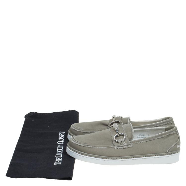 مملوكة مسبقًا Dolce and Gabbana Fatigue Green Fabric Loafers Size 40