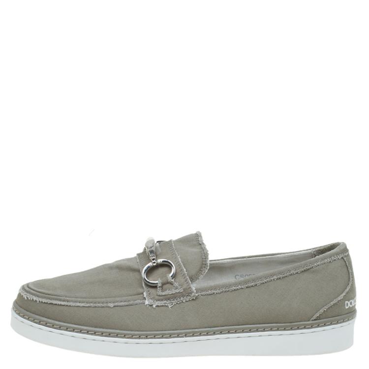 Pre Owned Dolce and Gabbana Fatigue Green Fabric Loafers Size 42