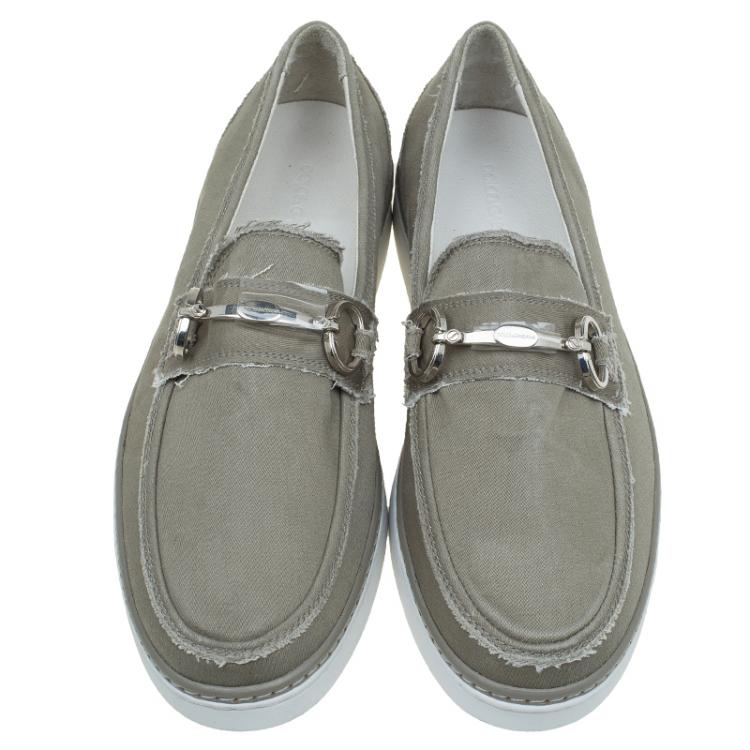 Pre Owned Dolce and Gabbana Fatigue Green Fabric Loafers Size 42