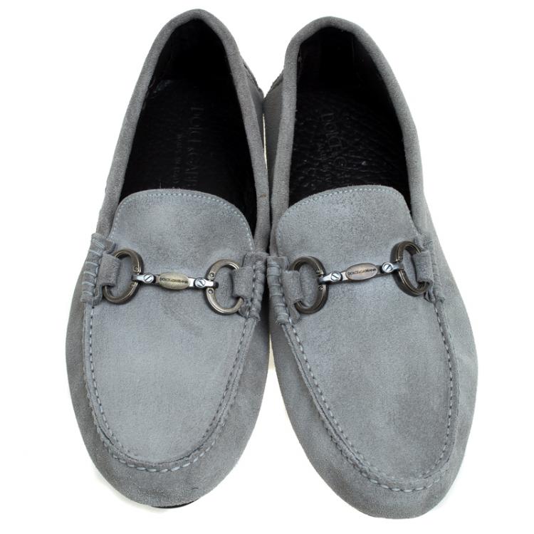 Pre Owned Dolce and Gabbana Grey Suede Boat Moccasins Loafers Size 41