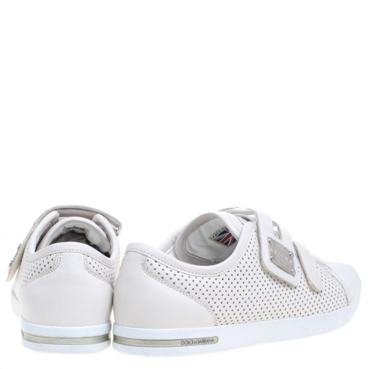 Pre Owned Dolce and Gabbana White Perforated Leather Velcro Sneakers Size 44