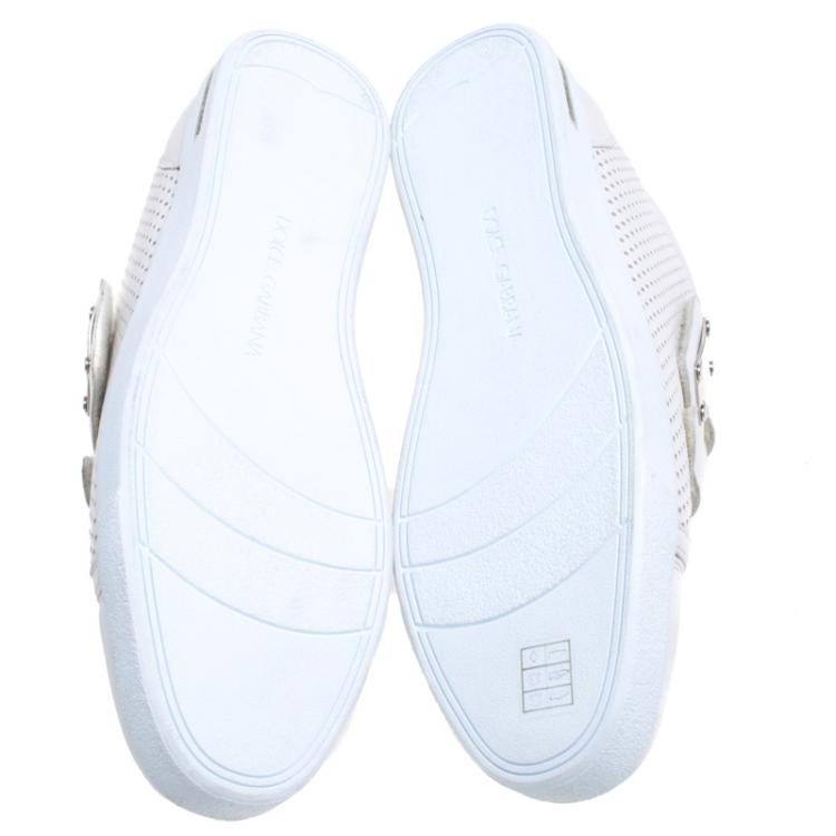 Pre Owned Dolce and Gabbana White Perforated Leather Velcro Sneakers Size 44