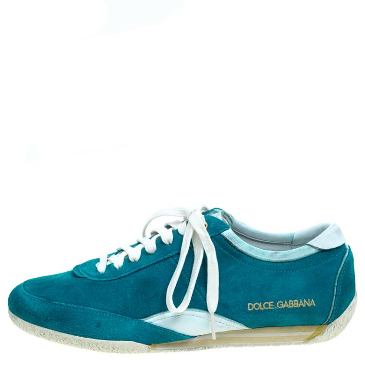Pre Owned Dolce and Gabbana Teal Green Suede Sneakers Size 42.5