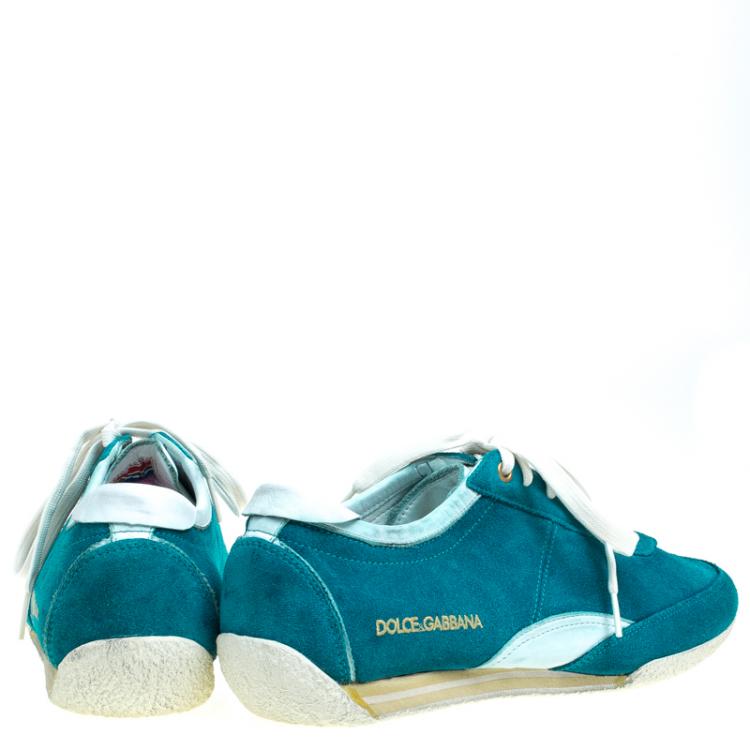Pre Owned Dolce and Gabbana Teal Green Suede Sneakers Size 42.5