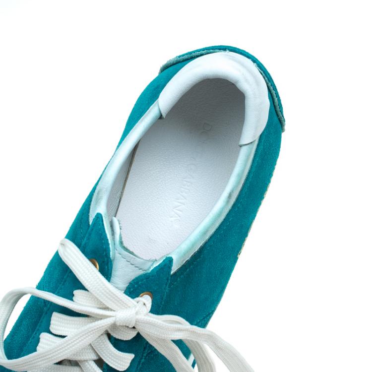 Pre Owned Dolce and Gabbana Teal Green Suede Sneakers Size 42.5