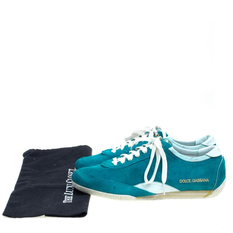 Pre Owned Dolce and Gabbana Teal Green Suede Sneakers Size 42.5