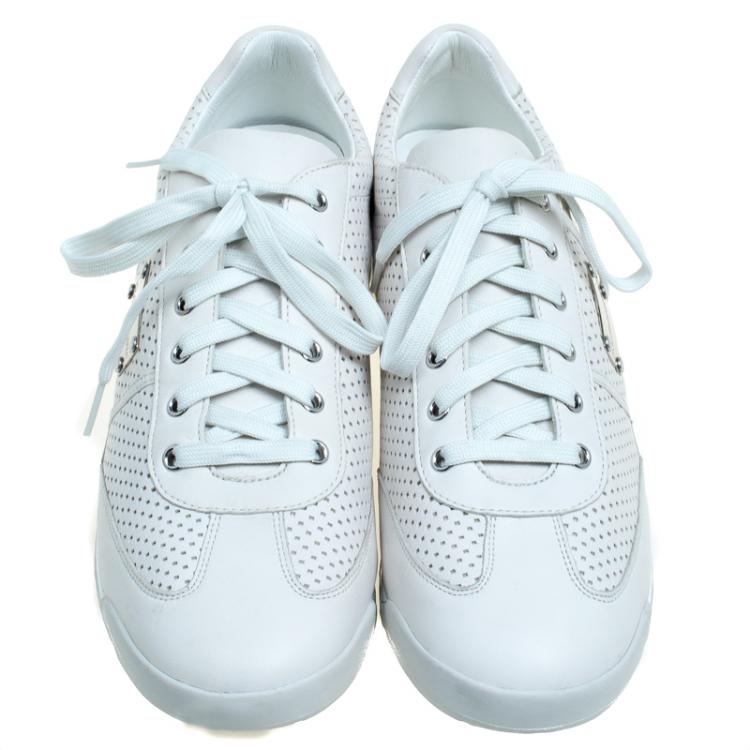 Pre Owned Dolce and Gabbana Cream Perforated Leather Sneakers Size 44