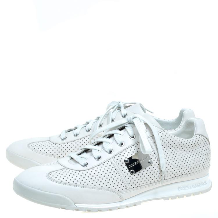 Pre Owned Dolce and Gabbana Cream Perforated Leather Sneakers Size 44