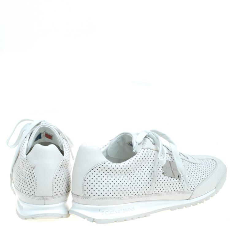 Pre Owned Dolce and Gabbana Cream Perforated Leather Sneakers Size 44