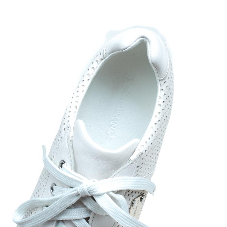 Pre Owned Dolce and Gabbana Cream Perforated Leather Sneakers Size 44
