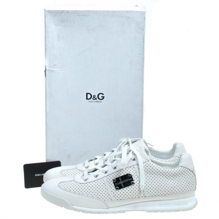 Pre Owned Dolce and Gabbana Cream Perforated Leather Sneakers Size 44