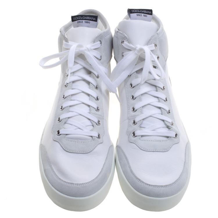 Pre Owned Dolce and Gabbana White/Grey Leather and Suede High Top Sneakers Size 44