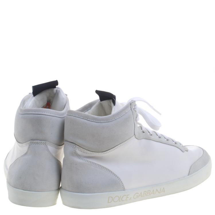 Pre Owned Dolce and Gabbana White/Grey Leather and Suede High Top Sneakers Size 44