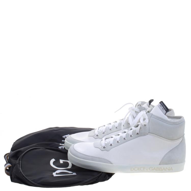 Pre Owned Dolce and Gabbana White/Grey Leather and Suede High Top Sneakers Size 44