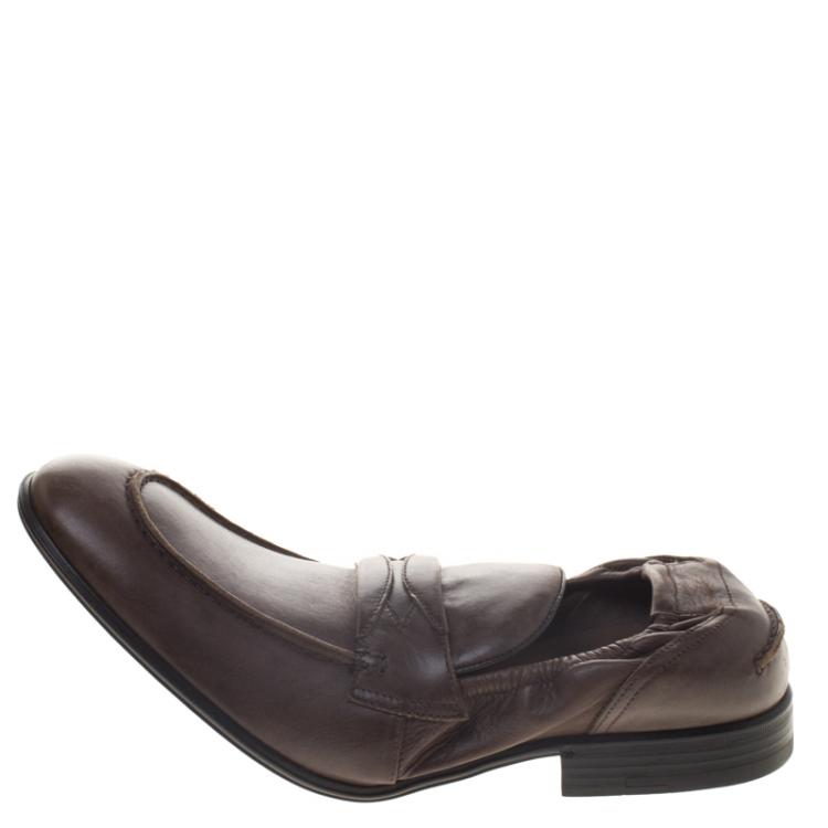 Pre Owned Dolce and Gabbana Brown Leather Penny Loafers Size 40.5