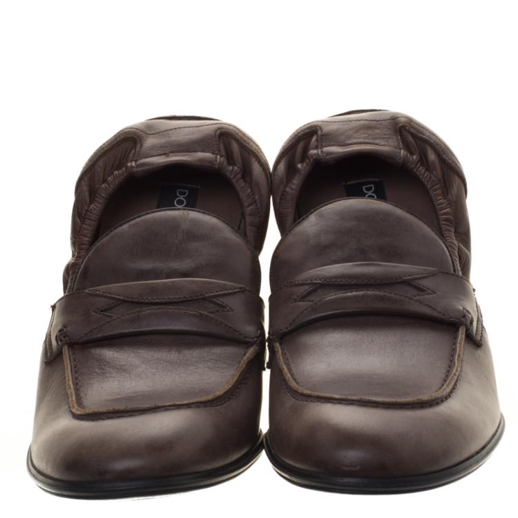 Pre Owned Dolce and Gabbana Brown Leather Penny Loafers Size 40.5