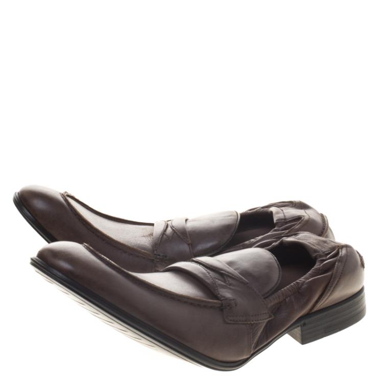 Pre Owned Dolce and Gabbana Brown Leather Penny Loafers Size 40.5