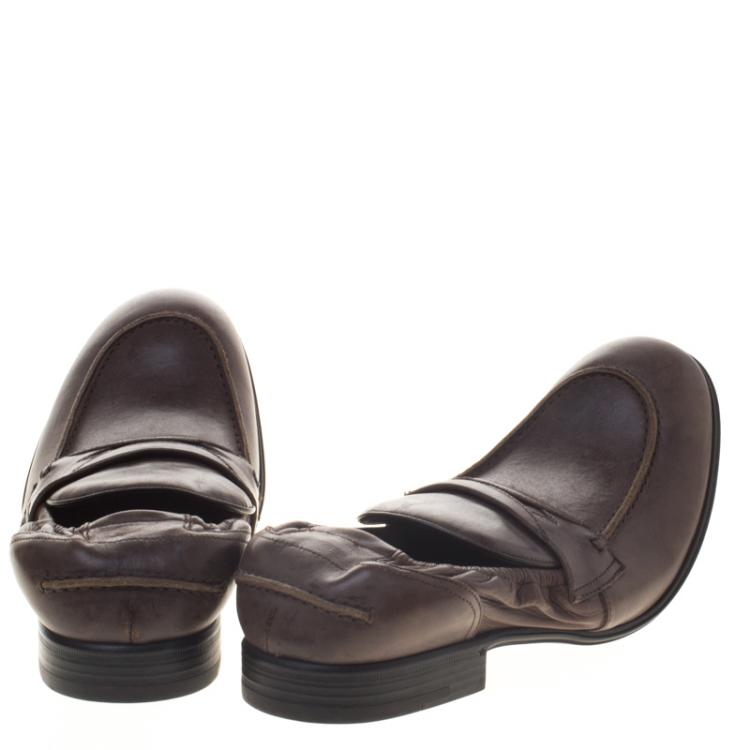 Pre Owned Dolce and Gabbana Brown Leather Penny Loafers Size 40.5