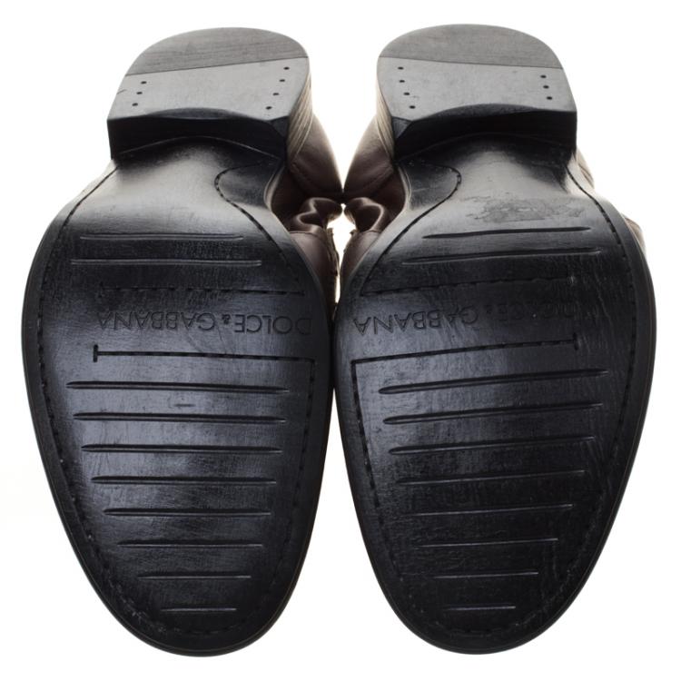 Pre Owned Dolce and Gabbana Brown Leather Penny Loafers Size 40.5