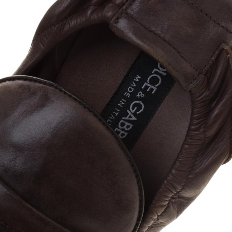 Pre Owned Dolce and Gabbana Brown Leather Penny Loafers Size 40.5