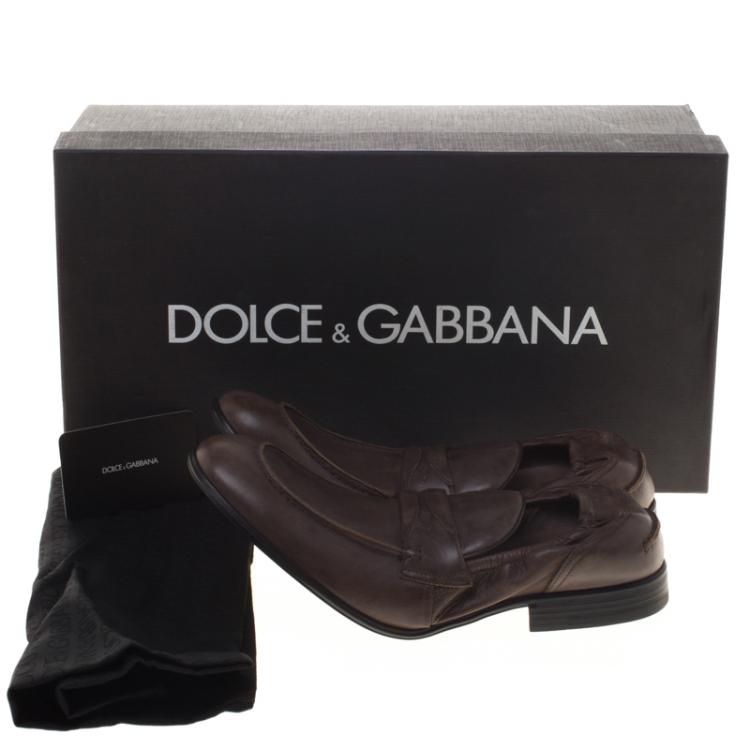 Pre Owned Dolce and Gabbana Brown Leather Penny Loafers Size 40.5