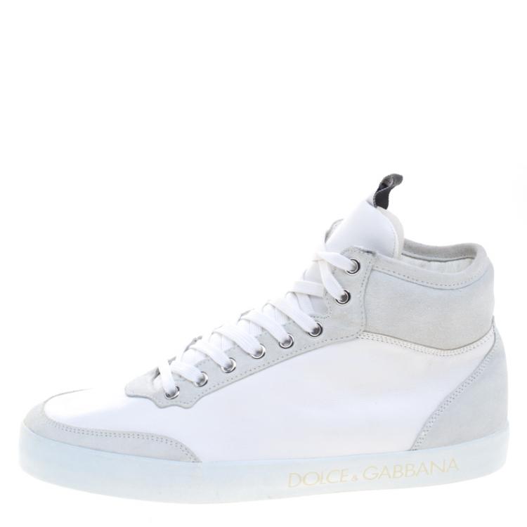 Pre Owned Dolce and Gabbana Two Tone Leather and Suede High Top Sneakers Size 40.5
