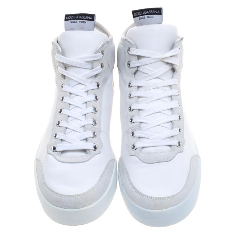 Pre Owned Dolce and Gabbana Two Tone Leather and Suede High Top Sneakers Size 40.5