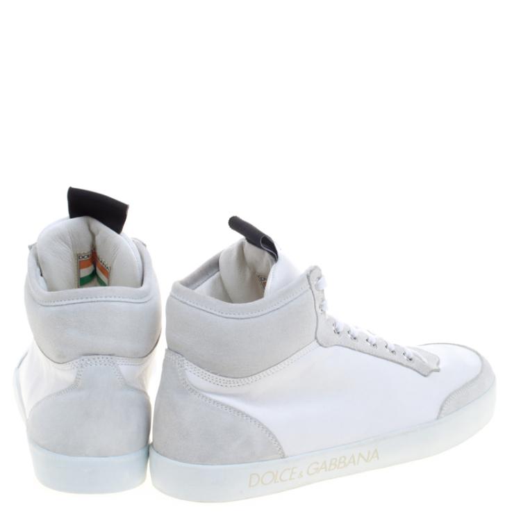Pre Owned Dolce and Gabbana Two Tone Leather and Suede High Top Sneakers Size 40.5