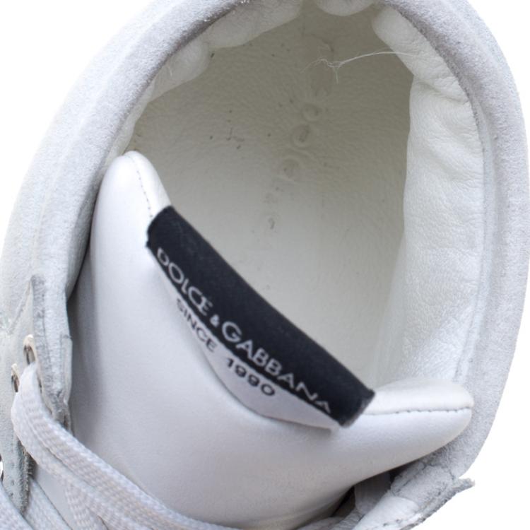 Pre Owned Dolce and Gabbana Two Tone Leather and Suede High Top Sneakers Size 40.5