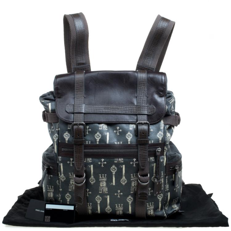 Pre Owned Dolce and Gabbana Brown Coated Canvas and Leather Trimmed Backpack