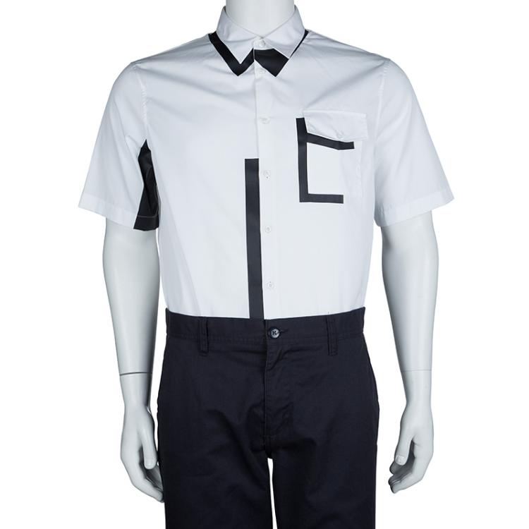 Pre Owned DSquared2 Monochrome Button-down Short Sleeve Cotton Shirt XXL
