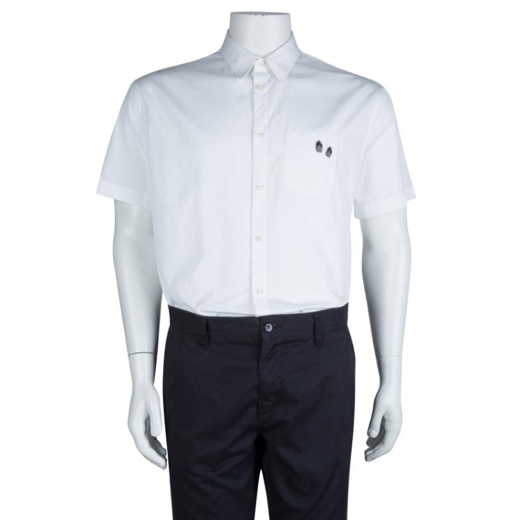 Pre Owned DSquared2 White Cotton Fingerprint Detail Elasticized Waist Short Sleeve Shirt XXL