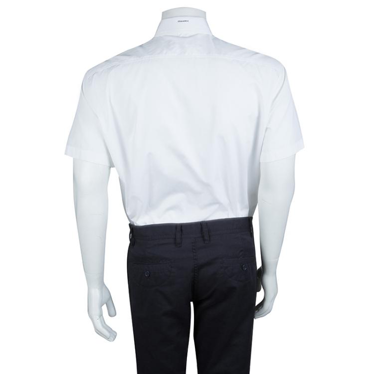 Pre Owned DSquared2 White Cotton Fingerprint Detail Elasticized Waist Short Sleeve Shirt XXL