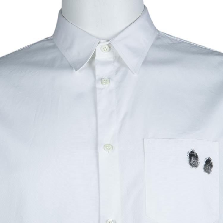 Pre Owned DSquared2 White Cotton Fingerprint Detail Elasticized Waist Short Sleeve Shirt XXL