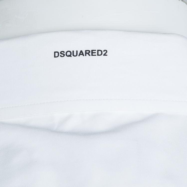 Pre Owned DSquared2 White Cotton Fingerprint Detail Elasticized Waist Short Sleeve Shirt XXL