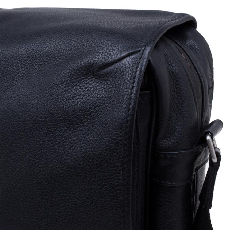 Pre Owned Dunhill Black Pebbled Leather Flap Messenger Bag