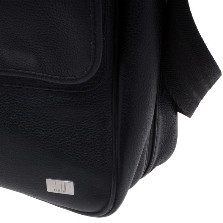 Pre Owned Dunhill Black Pebbled Leather Flap Messenger Bag