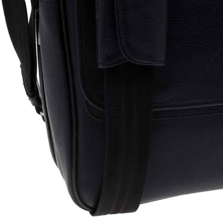 Pre Owned Dunhill Black Pebbled Leather Flap Messenger Bag