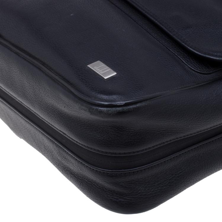 Pre Owned Dunhill Black Pebbled Leather Flap Messenger Bag