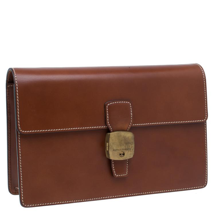 Pre Owned Dunhill Brown Leather Vintage Clutch Bag